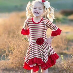 Giggle Moon Gifts Heaven Red Green Holiday Hanky Dress Girls sz 7 good pre-owned